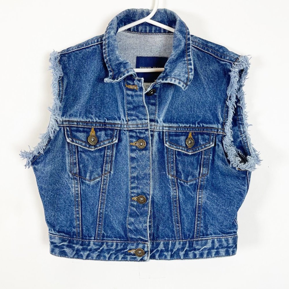 Juke Box Girls Blue Sleeveless Denim Button Front Collared Vest Size Large